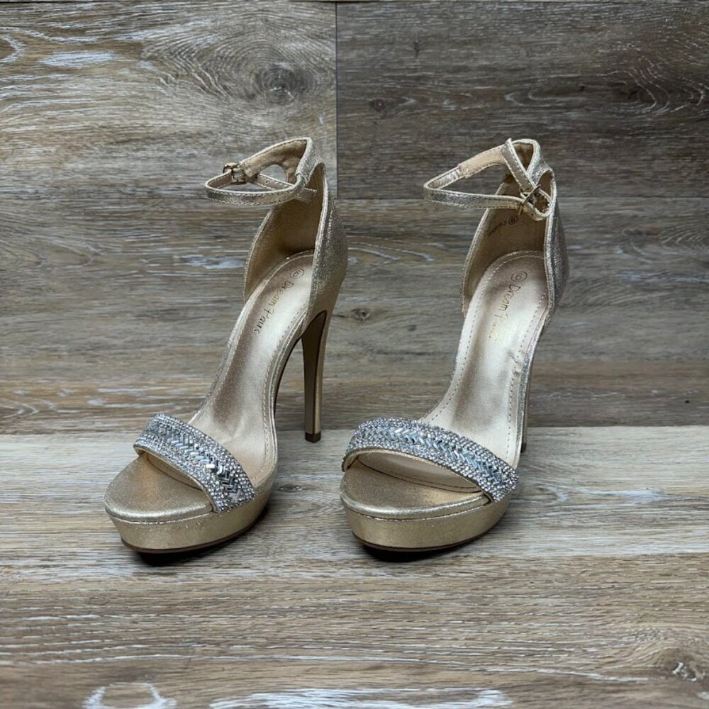 Dream Paris Teaser-3 Gold Pearl Open Toe Stiletto Platform Pump Women's Size 6